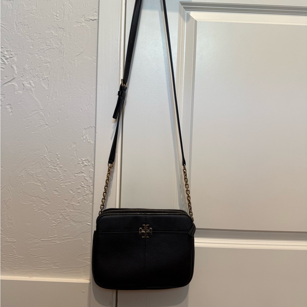Tory Burch Black Leather Crossbody Bag with Gold Hardware